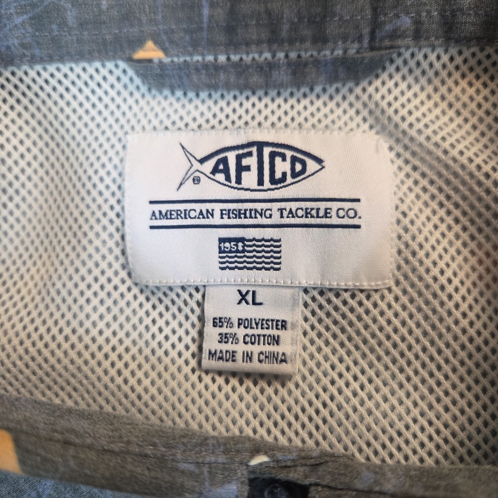 Aftco Shirt Mens XL Short Sleeve Vented Gray Nautical Print Flap Pocket Camp - Picture 5 of 11